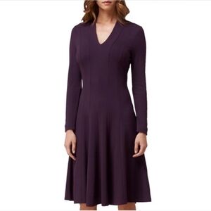 LK Bennett Aviana Purple V Neck Fit Flare Long Sleeve Midi Dress Size 2 elegant